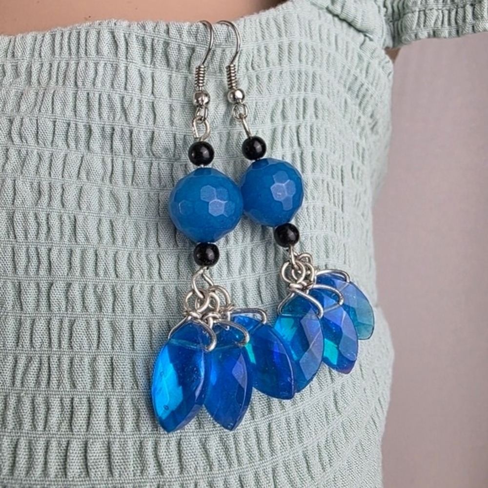 Blue and Silvertone Pieced Earrings
